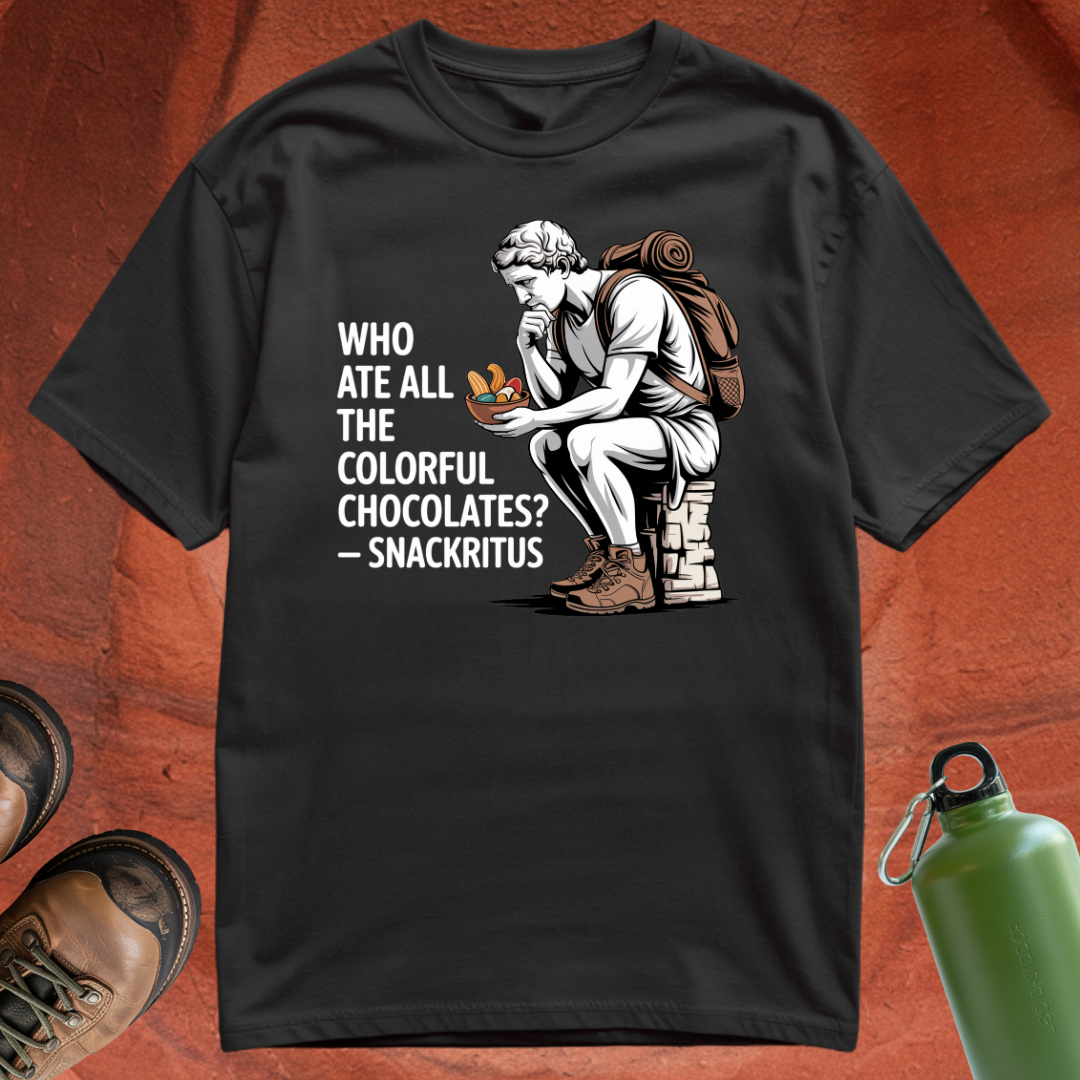 'Who Ate All the Colorful Chocolates? - Snackritus' - T Shirt