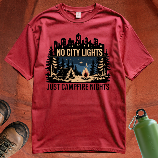 'No City Lights Just Campfire Nights' T Shirt