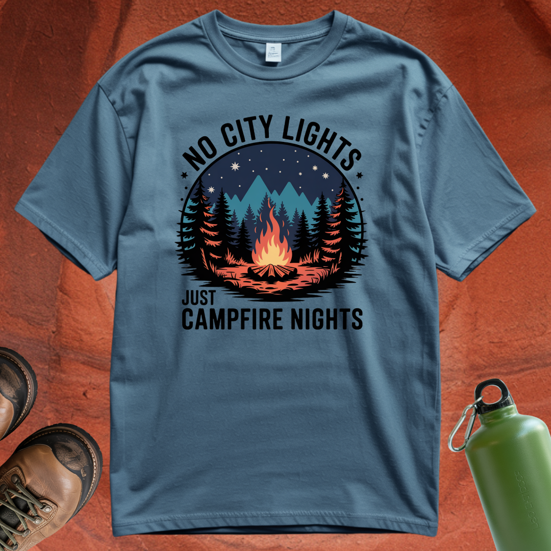 'No City Lights Just Campfire Nights' T Shirt