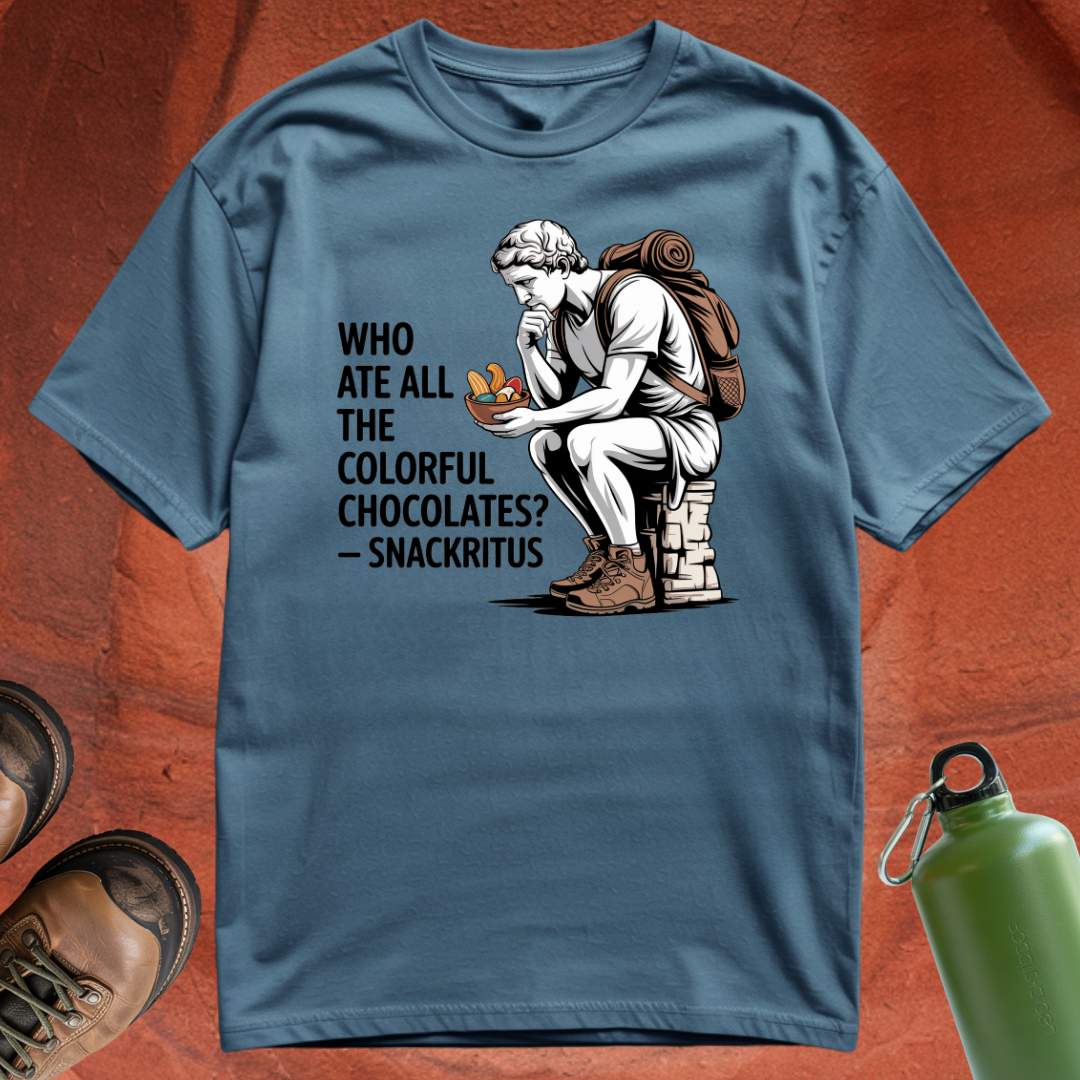'Who Ate All the Colorful Chocolates? - Snackritus' - T Shirt