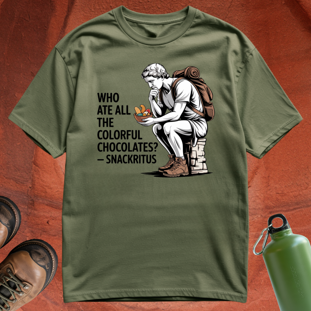 'Who Ate All the Colorful Chocolates? - Snackritus' - T Shirt