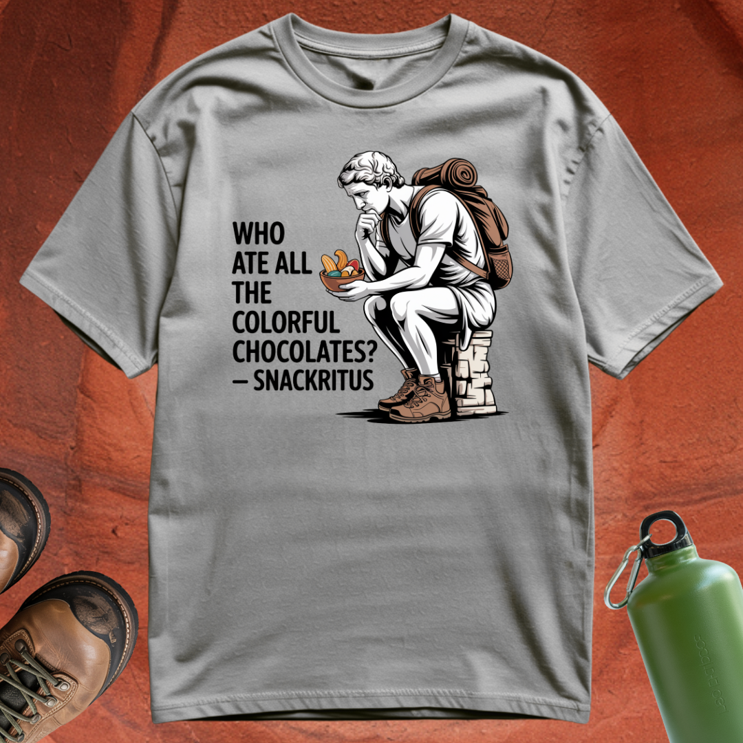 'Who Ate All the Colorful Chocolates? - Snackritus' - T Shirt