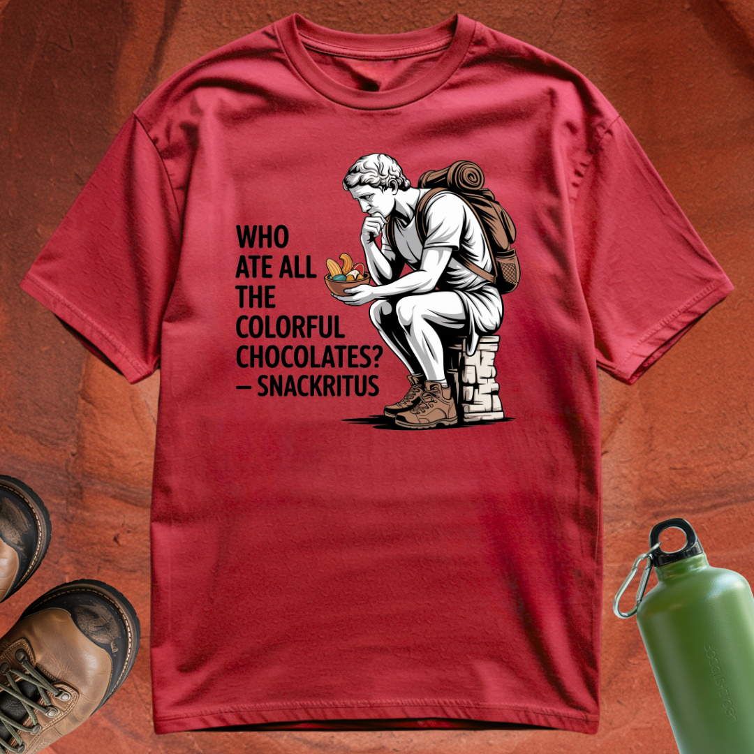 'Who Ate All the Colorful Chocolates? - Snackritus' - T Shirt