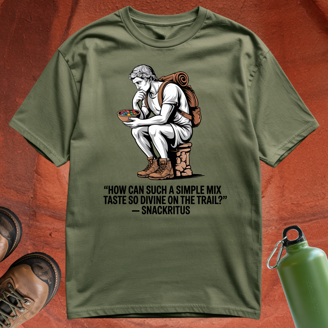 'How can such a simple mix taste so divine on the trail - Snackritus' - T Shirt