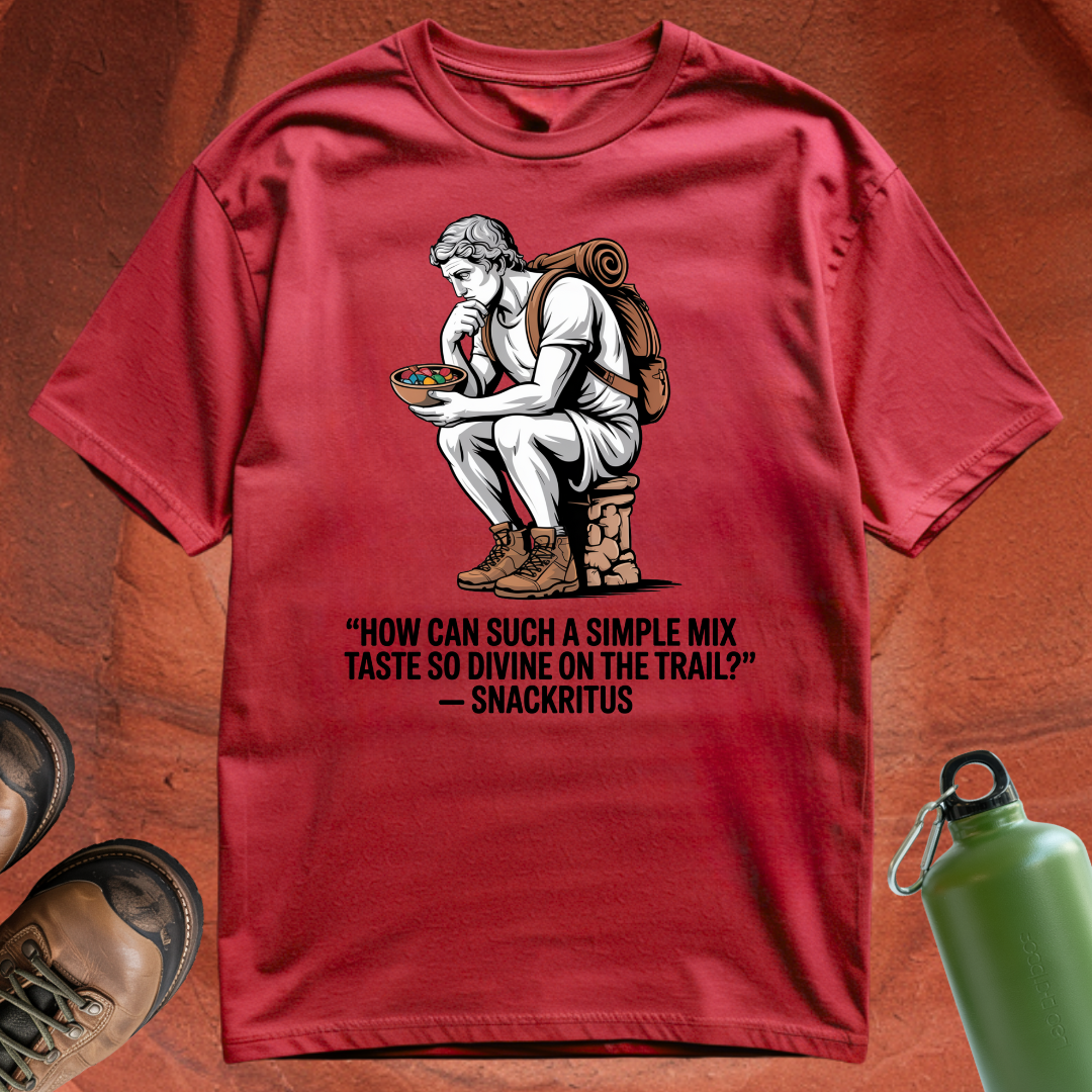'How can such a simple mix taste so divine on the trail - Snackritus' - T Shirt